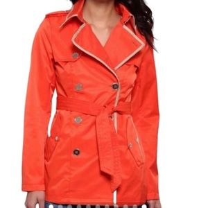 Sam Edelman - Trench Coat Orange with Tan Trim Jacket - Size Large